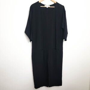Caron Callahan Short Sleeve Pocket Midi Dress in Black Large